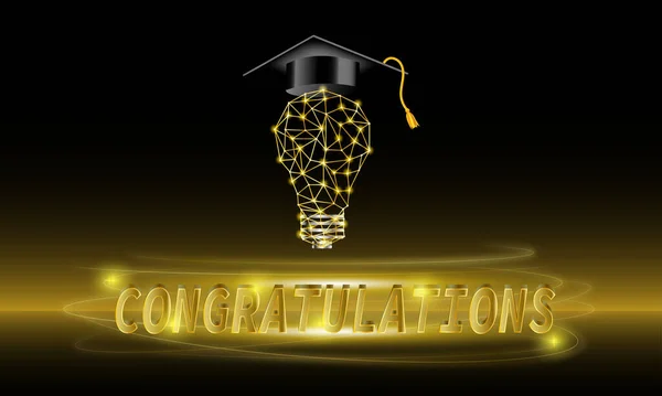 Congratulations Graduation Light Bulb Symbol Gold Glitter Glitter Greeting Poster — Stockvektor