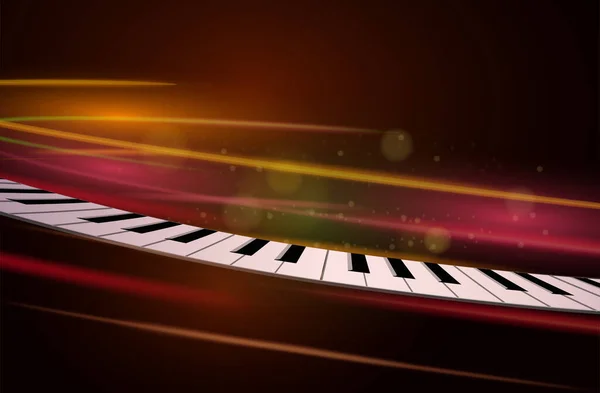 Music Background Curved Piano Keys Light Trails Gold Red Circle — Stok Vektör