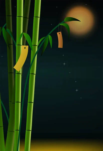 Noite Tanabata Bambu Verde Luar Usado Para Anúncios Publicações — Vetor de Stock