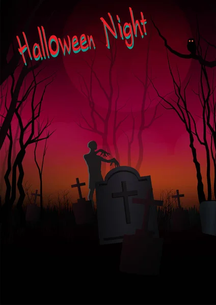 Folder Poster Halloween Night Zombie Een Verlaten Begraafplaats Gevuld Met — Stockvector