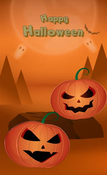 Happy Halloween Poster Pompoen Oranje Verticale Achtergrond Gebruik Het Voor — Stockvector