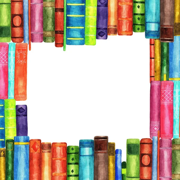 Libri Multicolori Sotto Forma Cornice Sfondo Bianco Illustrazione Acquerello — Foto Stock