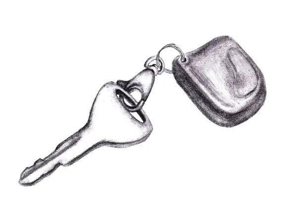 Nyckel Ett Lås Med Nyckelring Pennskiss Illustration — Stockfoto