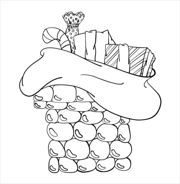 Trompete Saco Com Presentes Natal Ano Novo Coloração Infantil Ilustração —  Vetores de Stock