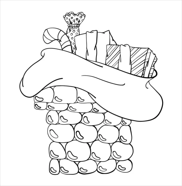 Труба Мешок Подарками Рождество Новый Год Детская Раскраска Векторная Иллюстрация — стоковый вектор