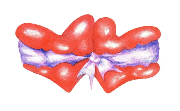 Két Szív Selyemszalaggal Megkötözve Egy Íjon Valentin Nap Akvarell Illusztráció — Stock Fotó