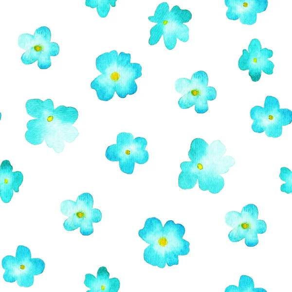 Flores Azules Sobre Fondo Blanco Patrón Sin Costuras Ilustración Acuarela —  Fotos de Stock