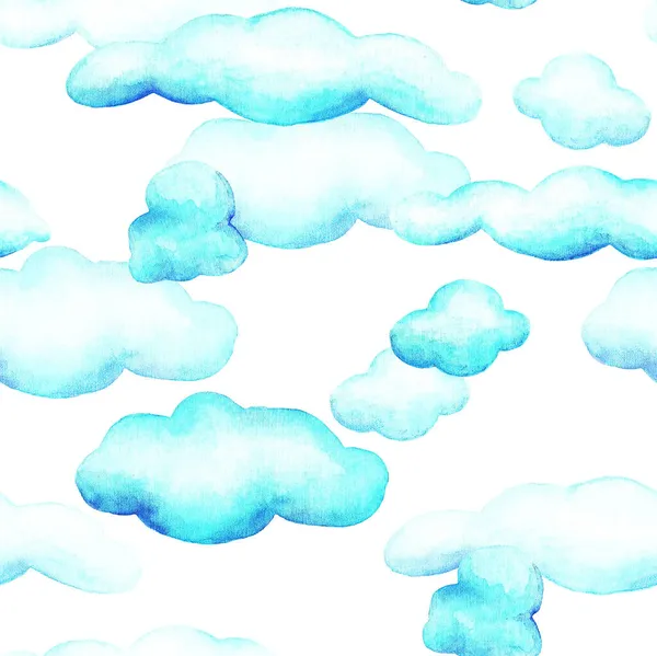 Повітряні Хмари Білому Тлі Безшовні Візерунки Акварельна Ілюстрація — стокове фото