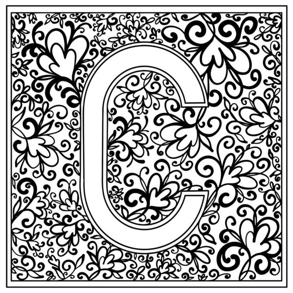 Letter "C" on a white background. Monogram decoration. Coloring. Vector illustration