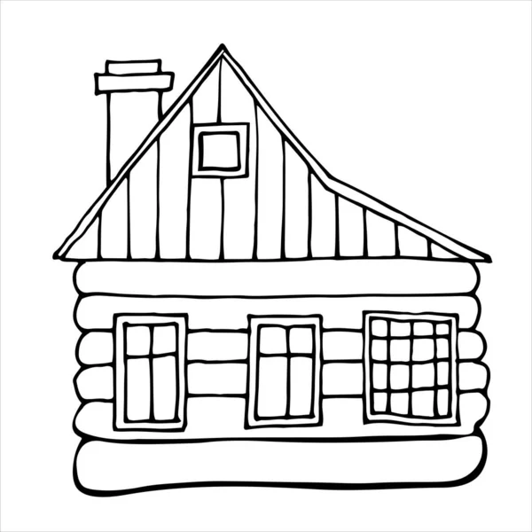 Malý Vesnický Domek Verandou Izolovanou Bílém Pozadí Vektorová Ilustrace — Stockový vektor