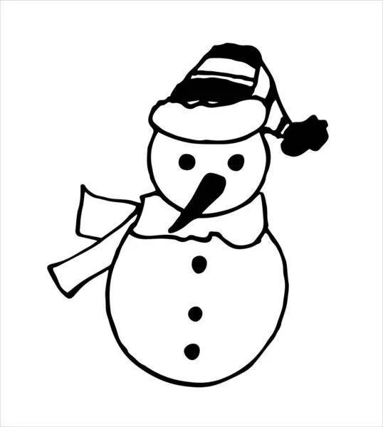Χιονάνθρωπος Ένα Χειμερινό Καπέλο Ένα Πομπόν Και Ένα Μαντήλι Λευκό — Διανυσματικό Αρχείο