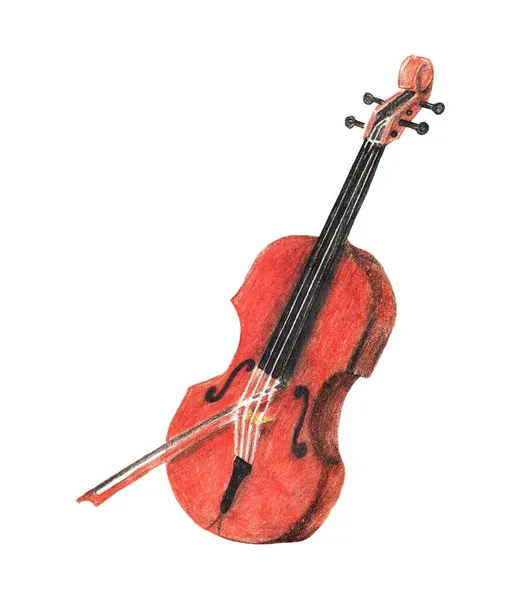 Cello Bow White Background Color Pencil Illustration — Stock Photo, Image