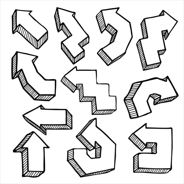 Ένα Σύνολο Ογκομετρικών Βελών Διαφορετικών Σχημάτων Και Κατευθύνσεων Εικονογράφηση Διανύσματος — Διανυσματικό Αρχείο
