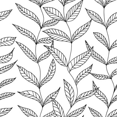 Beyaz arka planda yaprakları olan kökler. Kusursuz desen. Vektör illüstrasyonu