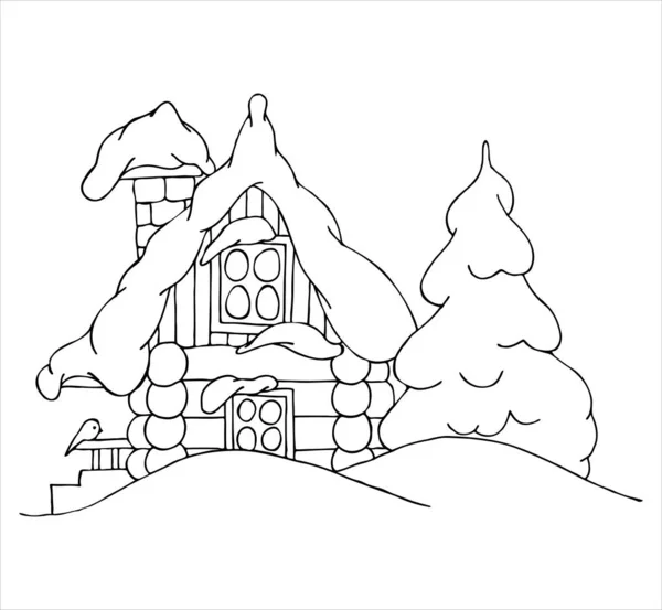 Une Cabane Sapin Noël Dans Une Dérive Neige Coloriage Illustration — Image vectorielle