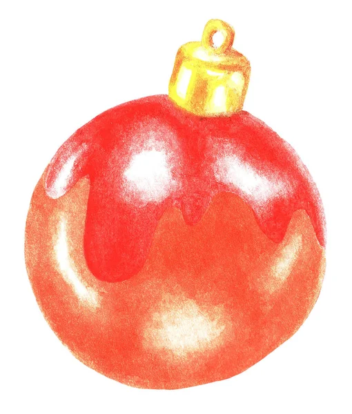 Glass Toy Red Orange Ball Christmas New Year Decorations Watercolor — 图库照片