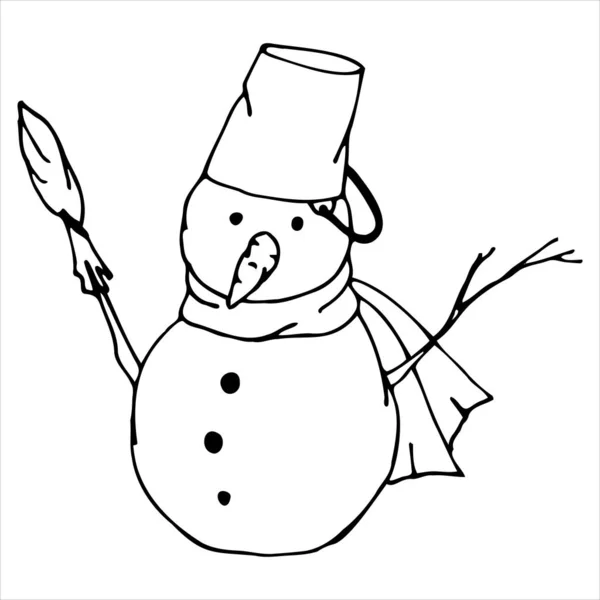 Silhouette Bonhomme Neige Sur Fond Blanc Coloriage Illustration Vectorielle — Image vectorielle