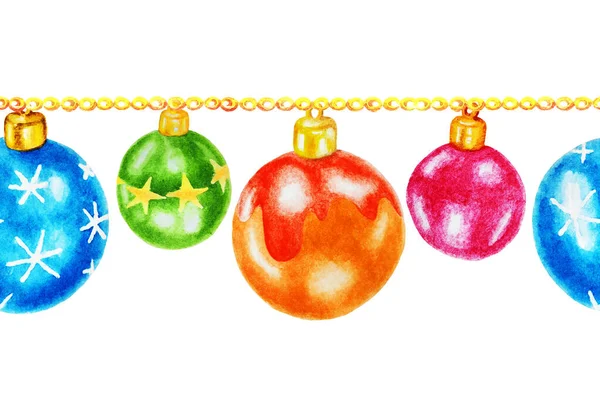 Guirnalda Año Nuevo Navidad Bolas Vidrio Multicolor Patrón Sin Costuras — Foto de Stock