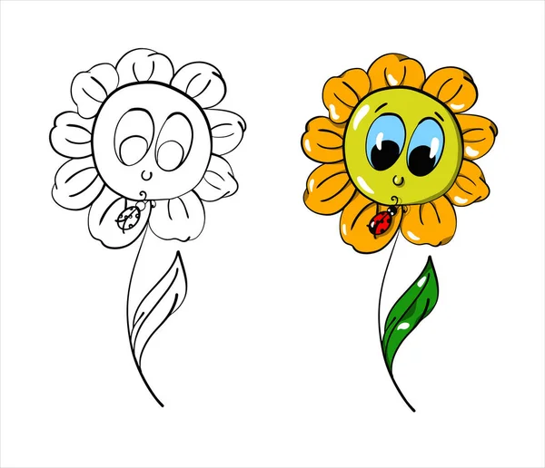 Bright Flower Little Ladybug Children Coloring Vector Illustration — 图库矢量图片#