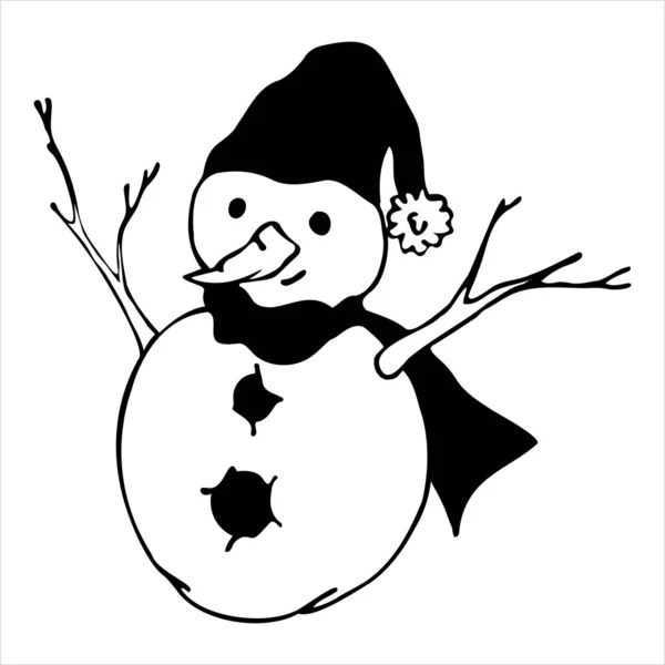 Bonhomme Neige Dans Chapeau Hiver Avec Pompon Une Écharpe Sur — Image vectorielle