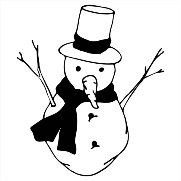 白い背景にポンポンとスカーフを持つ冬の帽子の雪だるま ベクターイラスト — ストックベクタ