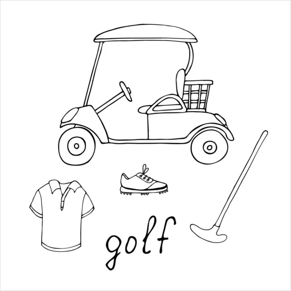 Golf Takımı Golf Eşyaları Siluetleri Karalamalar Vektör Illüstrasyonu — Stok Vektör
