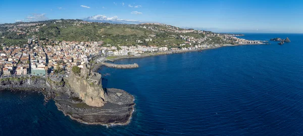 Aerial Panoramic View Acicastello Sea Gulf Its Norman Castle Sicily — ストック写真
