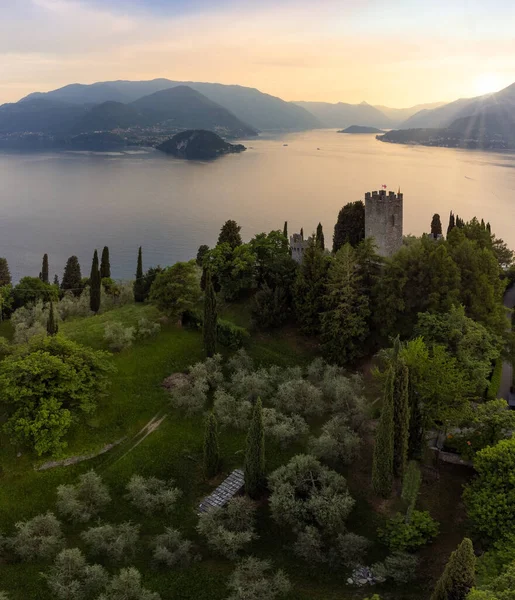 Aerial View Beautiful Panorama Lake Como Castle Vezio Varenna Lombardy — ストック写真