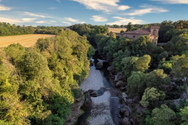 Hava manzarası - Marne, Filago, Bergamo İtalya 'nın tarihi Roma kalesi