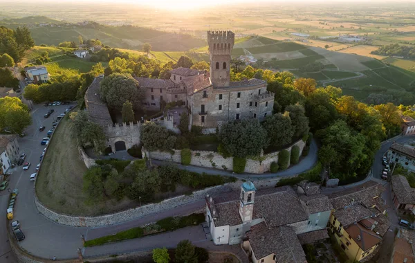 Aerial View Cigognola Castle Vineyards Countryside Background Oltrepo Pavese Pavia 免版税图库照片