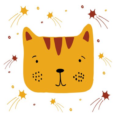 Çizgi film tarzında kibar renklerde şirin illüstrasyon kaplanı. Çocuk ürünlerini dekore etmek için harika..