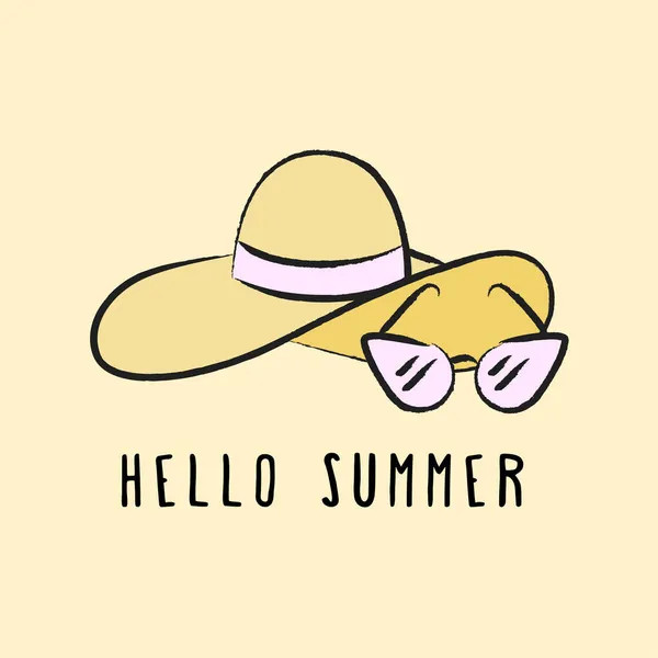 Helle Sommerillustration Mit Brille Hut Und Inschrift — Stockvektor