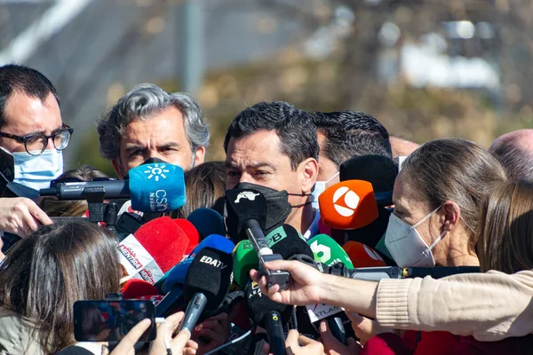 Madrid Španělsko Března2022 Juan Manuel Moreno Prezident Junta Andaluca Tiskové — Stock fotografie