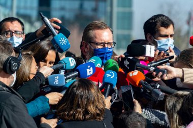 MADRID, İSPAN - 1 Mart 2022. Javier Maroto, İspanya Senatörü, İspanya 'da bir basın toplantısında. Halk Partisi 'nin İspanyol politikacısı, PP. Fotoğraf:.