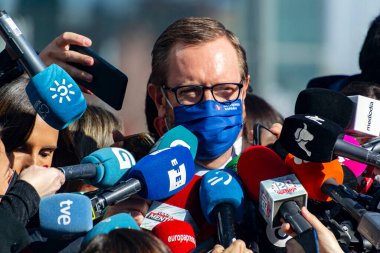 MADRID, İSPAN - 1 Mart 2022. Javier Maroto, İspanya Senatörü, İspanya 'da bir basın toplantısında. Halk Partisi 'nin İspanyol politikacısı, PP. Fotoğraf:.