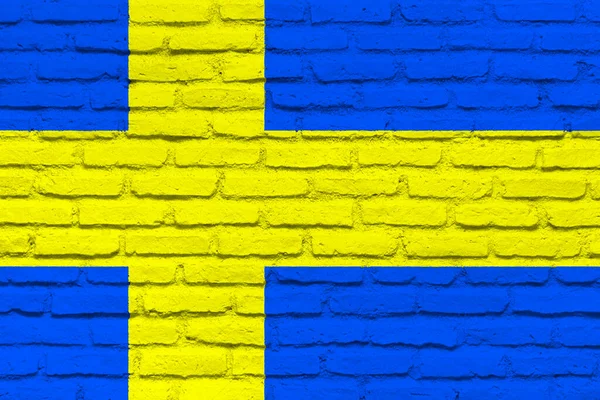 Sverige Flagga Tegelväggsstruktur Isolerad Nationell Flagga Sverige Horisontell Design Illustration — Stockfoto