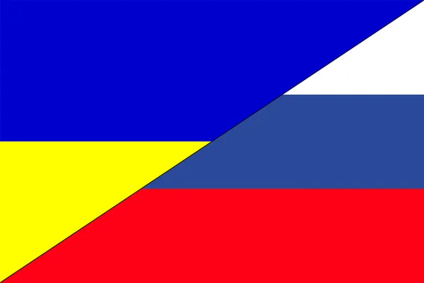Konflikt Między Rosją Ukrainą Flaga Rosyjska Tle Flagi Ukrainy Konstrukcja — Zdjęcie stockowe