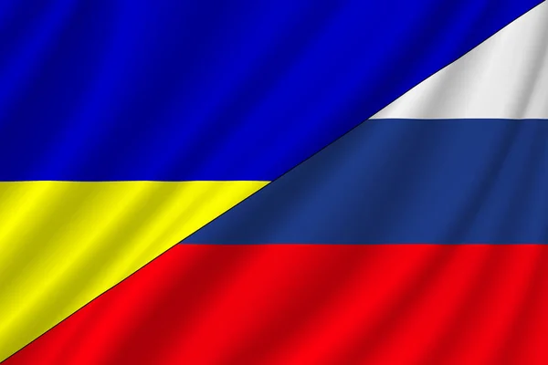 ロシアとウクライナの戦争の概念の間の紛争 ロシアの国旗とウクライナの国旗の背景 波紋でフラグ 水平デザイン イラスト — ストック写真