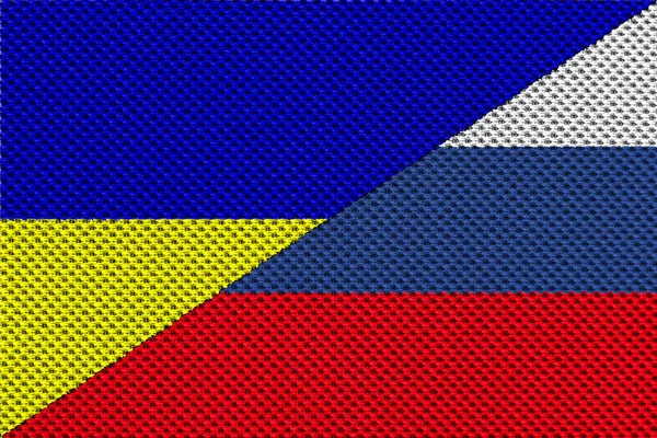 Конфлікт Між Росією Українською Військовою Концепцією Російський Прапор Український Прапор — стокове фото