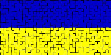 Ukrayna. Ukrayna bayrağı. Ukrayna bayrağının resmi. Yatay tasarım. Soyut tasarım. İllüzyon. Harita.