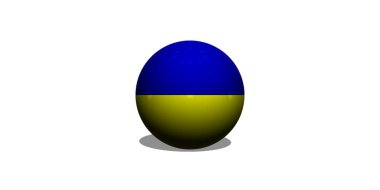 Ukrayna. Ukrayna bayrağı. Ukrayna dizaynının 3 boyutlu topu. Yatay tasarım. Ukrayna bayrağının resmi. Yatay tasarım. Soyut tasarım. İllüzyon. Harita.