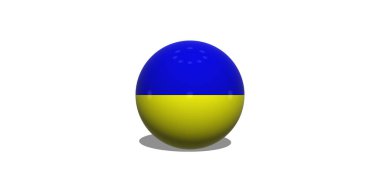 Ukrayna. Ukrayna bayrağı. Ukrayna dizaynının 3 boyutlu topu. Yatay tasarım. Ukrayna bayrağının resmi. Yatay tasarım. Soyut tasarım. İllüzyon. Harita.