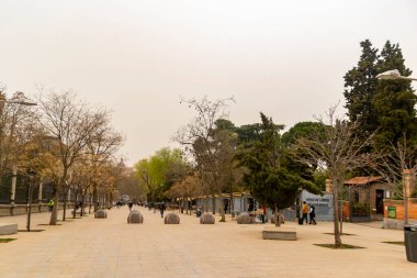Madrid 'deki Sahra Çölü' nün toz bulutu. İspanya 'nın başkenti, Avrupa' da şehir genelinde anıt ve caddeleri kaplayan Sahra Çölü tozu ile kaplıdır. Fotoğraf:.
