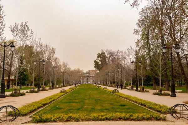 Névoa Poeira Deserto Saara Madrid Capital Espanha Coberta Pela Poeira — Fotografia de Stock