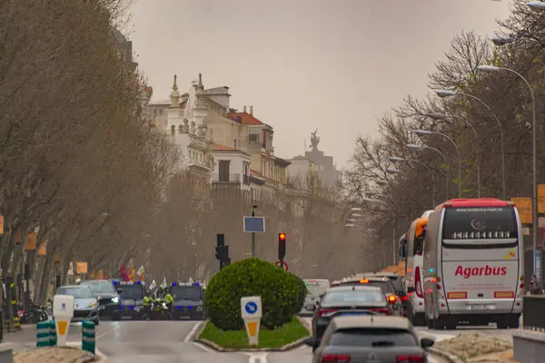 Staubschleier Über Der Sahara Madrid Die Hauptstadt Spaniens Ist Vom — Stockfoto