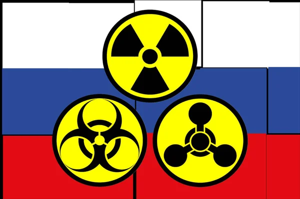 Rusland Chemische Wapens Russische Vlag Met Chemische Wapens Symbool Afbeelding — Stockfoto