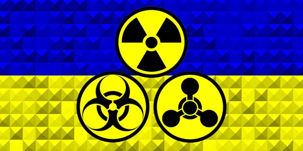 Ukraine. Chemical weapons. Ukrainian flag with chemical weapons symbol. Illustration of the flag of Ukraine. Horizontal design. Abstract design. Illustration. Map.