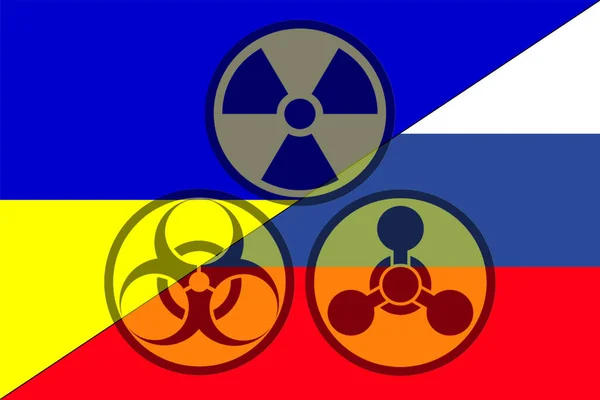 Oekraïne Rusland Chemische Wapens Oekraïense Vlag Russische Vlag Met Chemische — Stockfoto