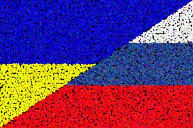 Ukrayna Rusya 'sı. Rusya ve Ucraine savaş konsepti arasındaki çatışma. Ukrayna bayrağı ve Rusya bayrağı. Yatay tasarım. Soyut tasarım. Görüntü.