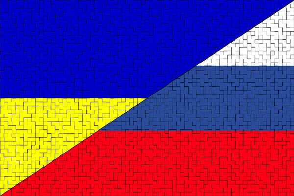 우크라이나 러시아와 러시아 사이의 개념이다 우크라이나 국기와 러시아 디자인 추상적 — 스톡 사진